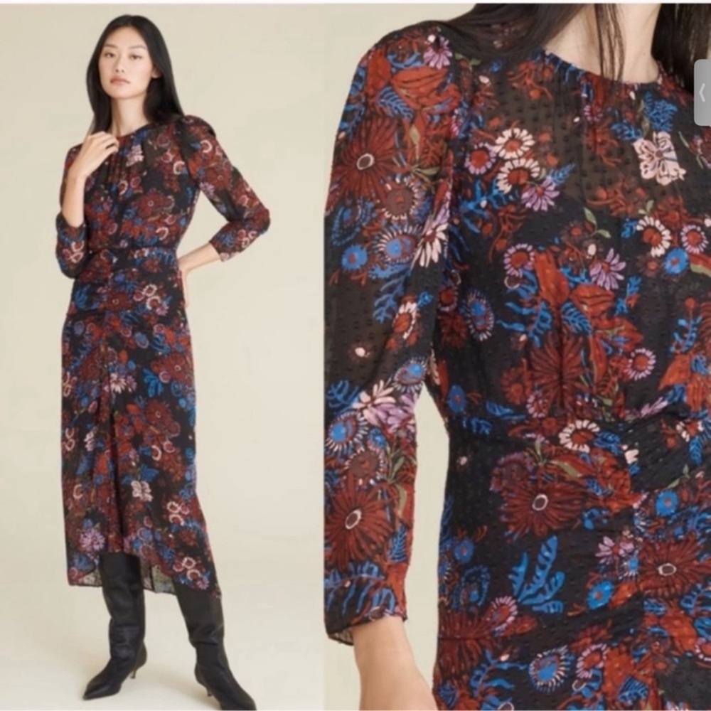 VERONICA BEARD Raylee Floral Ruched Dress Sz 10